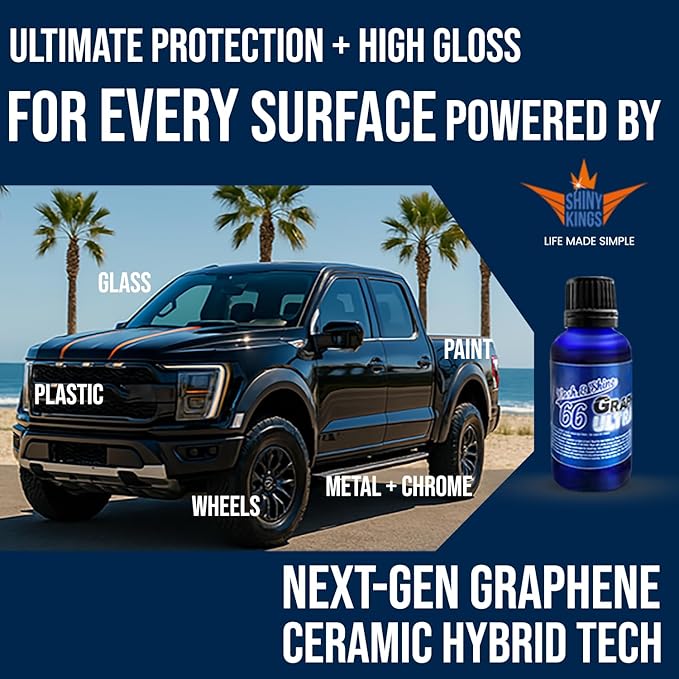 Wash&Shine 66 Graphene Ceramic Coating UV Nanotrace – High Gloss Hydrophobic Paint Protection for Cars, Motorcycles, Trucks, RVs, Boats – Easy DIY Application UV Nanotrace Technology 1fl oz
