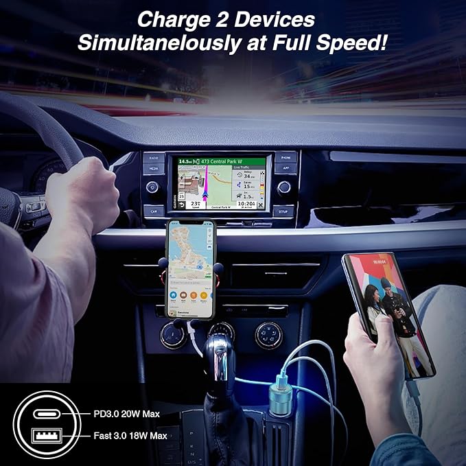 Car Charger, 2 Pack 38W Dual-Port USB-C & USB-A Cigarette Lighter Adapter USBC Car Charger Fast Charging for iPhone16e 16 15 14 13, Samsung S25 S24 S23, Pixel Cargador para Carro Phone Plug