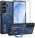 FNTCASE for Samsung Galaxy S26 Case: with [Magnetic Ring Kickstand] [Screen Protector] [Compatible with MagSafe] [Military-Grade Drop Protection] Dual-Layer Protective Textured TPU Phone Cover Blue