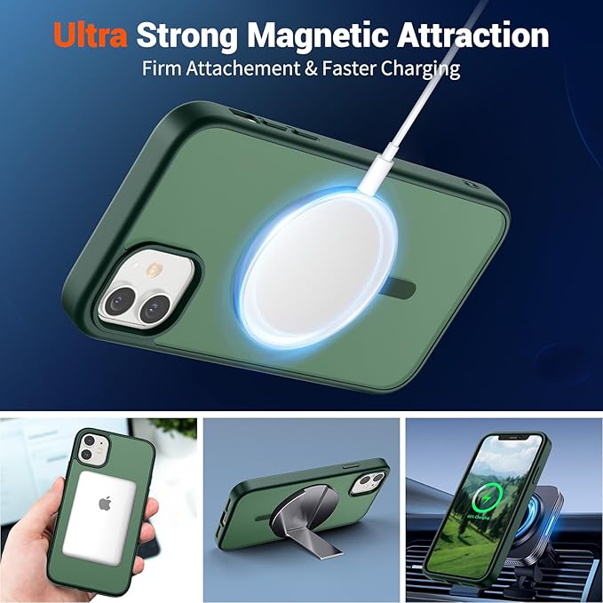 SUPFINE Magnetic for iPhone 11 Phone Case (Compatible with MagSafe) (Military Grade Drop Protection) Slim Translucent Matte Shockproof with Anti-Fingerprint Phone Case,Forest Green