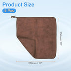 HARFINGTON 4 Pack Microfiber Cleaning Cloth, 10" x 10" Multi-Functional Cleaning Towels Reusable Absorbent Rags with Hook for Car Wash Kitchen Household Window Clean, Brown