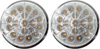 2PCS 17-LED Dual Revolution Watermelon Lights, Red Turn Signal & White Auxiliary with Clear Lens & Stainless Steel Bezel for Freightliner, Peterbilt, Heavy Trucks & Trailers