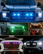 RGB Led Grille Lights APP Control 4 in 1 Colorful Underglow Rock LED Lights for Tacoma Truck Chevy Car Off-Road Raptor Jeep SUV ATV UTV DRL Decoration Signal LED Light