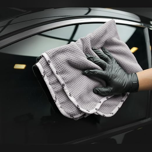 SPTA Microfiber Drying Towel, 2 PCs Car Wash Drying Towel, Waffle-Weave Highly Absorbent, Scratch Free,Big Cleaning Cloth Towel for Auto Detailing, 380GSM, 25.2 x 34.3 inch, Grey-MT033