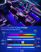 DUOFU365 Car Led Light Interior, RGB Dreamcolor Inside Car Light Music Sync, Under Dash Footwell automotive Strip Light, 12V Acrylic Strip Light for Vehicle, Truck,Jeep, SUV with Car Charger(1set)