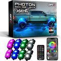 OPT7 Photon RGB LED Magnetic Rock Lights w/Bluetooth APP & Remote - 8 Pods Aluminum Frame Wide Angle Underglow Kit, IP68 Waterproof for Offroad Jeep SUV ATV UTV - Truck Decorations, Mothers Day Gifts