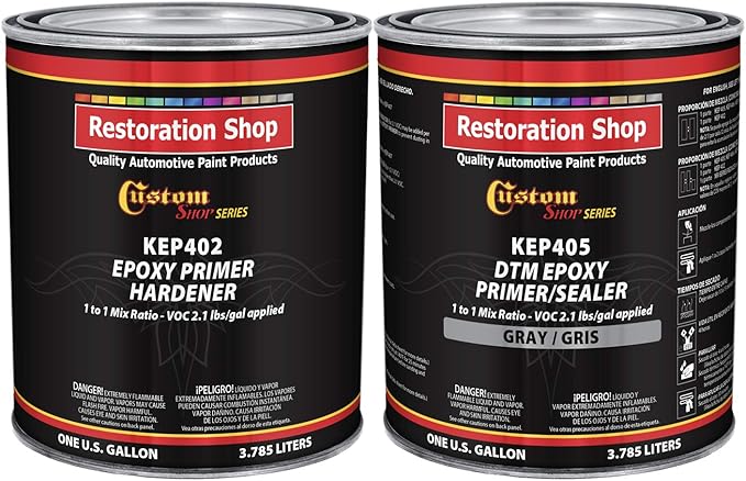 Custom Shop - Gray Epoxy Primer/Sealer 2.1 VOC (2-Gallon Kit) Anti-Corrosive DTM High-Performance Primer for Automotive and Industrial Use Kit = 1 Gal. Epoxy + 1 Gal. Hardener (1-1 Mix)