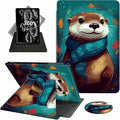 Case for 7" Kindle Paperwhite 12th Generation 2024 & Kindle Colorsoft Signature Edition 2024,360 Degree Rotating Swivel Leather Stand Folio Cover with Auto Wake/Sleep,Cute Otter Green