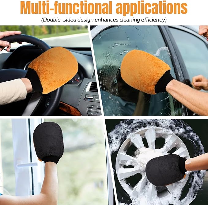 wuyaoyao 2PCS Car Wash Mitts, Soft Coral Fleece Cleaning Glove for Cars Washing, Scratch-Free & Lint-Free, Reusable Microfiber Wash Mitts, Automotive Cleaning Supplies, Car Accessories (Palm Glove)