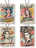 Funny Retro Pop Car Air Freshener 4 Pcs, Sarcastic Humor Feminist Quotes Hanging Air Freshener for Cars Closet Drawer Books, Women Empowerment Gifts Car Accessories for Women Girls