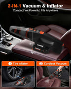 2-in-1 Cordless Car Vacuum and Tire Inflator - 20V Handheld Vacuum Cleaner & 150 PSI Air Pump, 18000Pa Powerful Suction, Portable Vac Air Compressor for Tires Pump and Car Cleaning