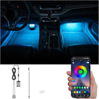 RGB Car Footwell Ambient Lighting Kit 16.7 Millions Colors Sound Active Music Sync APP Control DC Line Car Interior Multicolored Footwell Atmosphere Light