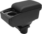Car Armrest Box for Toyota Yaris Vitz 2006-2011 Auto Accessories Center Console Leather Arm Rest Double-Layer Storage Space with Cup Holder (White Thread)