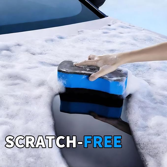 Car Wash Sponges, Soft Foam Sponges Extra Thick Large For Cleaning Non Scratch Sponges fit SUV RV Bike, Engineered for Rich Lather Ergonomic Grip Design Improve Cleaning Efficiency, Blue 3PCS