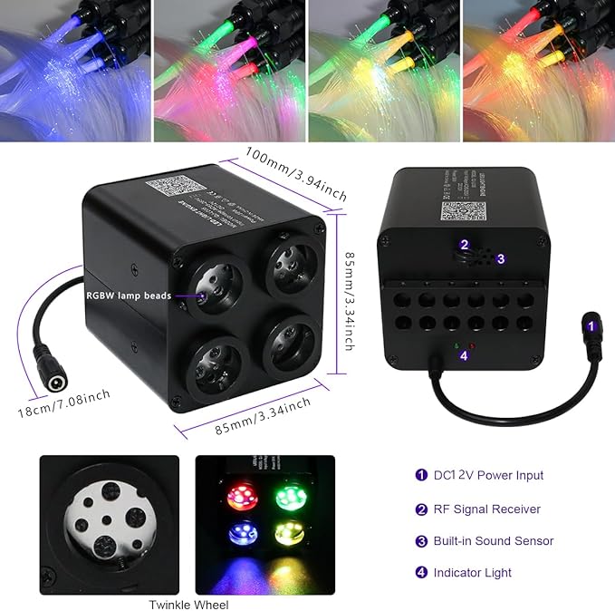 AZIMOM 4Colors 2 in 1 Meteor Twinkle Fiber Optic Starlight Headliner Kits Mixed860pcs 13.1ft Fiber Strands,RGB Meteor Shooting Star 240pcs, Sound Remote APP Control Home Ceiling Car Headliner Decor