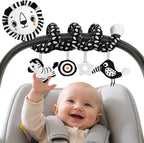 FPVERA Car Seat Toys for Babies 0-6 Months: Travel Baby Toy for Soft Hanging Toys for Carseat, Spiral Plush High Contrast Black and White Toy for Boys Girls