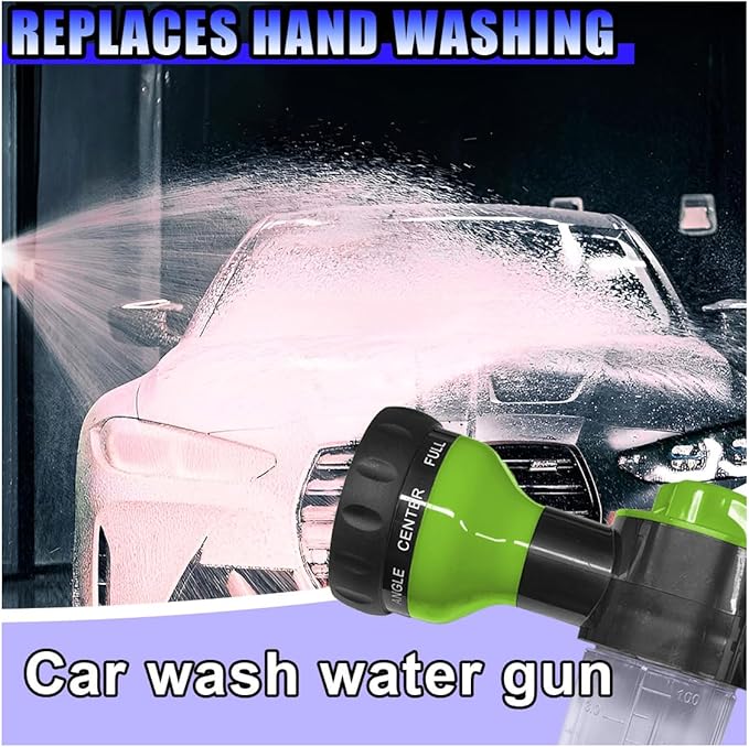 High Pressure Car Wash Foam Gun, 8 Way Spray Pattern Garden Hose Nozzle with 3.5oz/100cc Soap Dispenser, Adjustable Hose Spray Nozzle for Car Washing, Pet Shower, House Cleaning (Green)