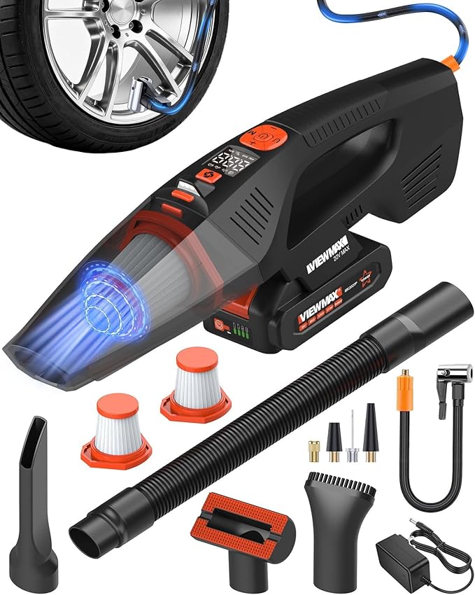2-in-1 Cordless Car Vacuum and Tire Inflator - 20V Handheld Vacuum Cleaner & 150 PSI Air Pump, 18000Pa Powerful Suction, Portable Vac Air Compressor for Tires Pump and Car Cleaning