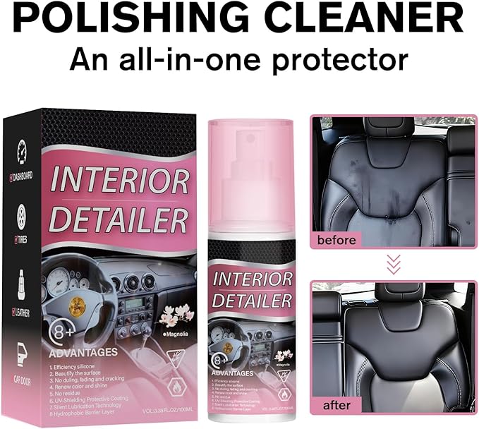 Car Interior Deep Cleaner for Rubber, Plastic, Leather Surfaces, All-Purpose Detailing Polish, Tire Cleaning Solution