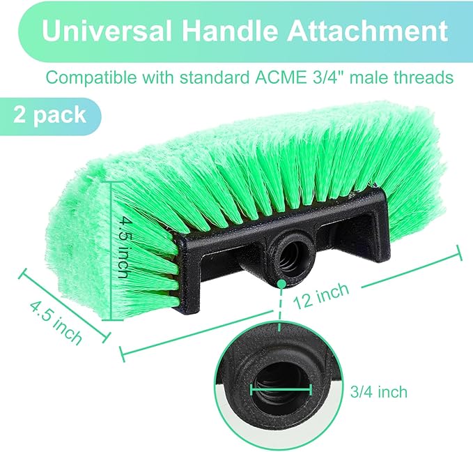 Tanlade 2 Pcs Car Wash Brush Head with Soft Detailing Bristle Flow Through Car Cleaning Brush Exterior Wash Equipment for Auto Truck RV Boat Camper(12 Inch,Green)
