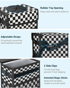 Capolo Car Trash Can with Lid, Leakproof Car Trash Bag Hanging Waterproof Automotive Garbage Can with Storage Pockets Mini Vehicle Trash Bin for Back/Front Seat(Black Checkerboard,3 Gallon)