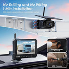 Magnetic Solar Wireless Backup Camera for Truck, 5 Inch No-Drill Installation RV Backup Camera, 1080P Rear View Camera 150° Wide Angle, 24hrs Battery Life, 2.4Hz Signal, Night Vision, RVs, Trailers