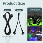 Rock Light Extension Wires 4 Pin and 2-Way Splitters 8 PCS 60 inch, Pure Copper Insulated Cable Cord Set for Motorcycle ATV Trike Golf Car Truck Neon Underglow Strip Lights