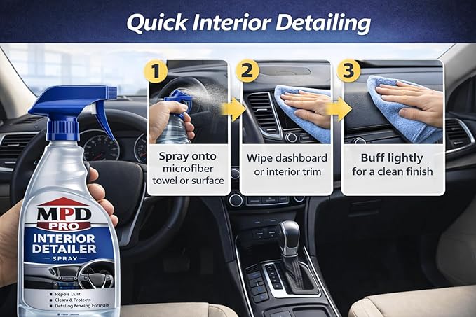 MPD PRO Interior Detailer Spray – Car Interior Cleaner for Dashboard, Plastic & Leather Trim – Repels Dust, Professional Automotive Interior Cleaning Spray – 16 oz (Pack of 1)