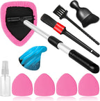 Qydipclin 10pcs Windshield Cleaner Tool, Car Window Cleaning Wash Kit with 4 Reusable Microfiber Pads 1 Spray Bottle and Extendable Handle Auto Glass Wiper Kit, Pink
