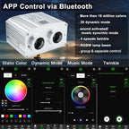 AZIMOM Dual Port 16W Twinkle Bluetooth Fiber Optic Lights Star Ceiling Light Kits 1100pcs*0.03in*13.1ft Fibers Strands Sound Activated RGBW APP/Remote for Car Home Starlight Headliner Décor