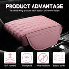 Car Armrest Cushion, 12.2"×8.3" Leather Auto Memory Foam Center Console Pad with Storage Pocket, Waterproof & Anti-Scratch Elbow Pillow Armrest Seat Box Protector, Universal Fit (Pink)