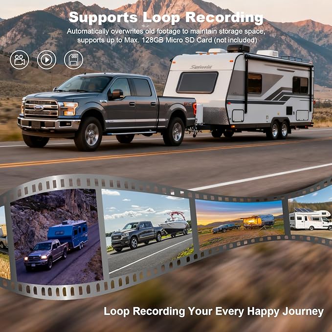3-Camera Wireless RV Backup System, RV Backup Camera Wireless with 7'' HD Monitor for Truck, 4 Channels Split Screen, BSD Alert, 984FT Signal Range, IP69K Waterproof IR Night Vision, DIY Guide Lines