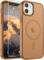 SUPFINE Magnetic for iPhone 12 Mini Case & iPhone 13 Mini Case (Compatible with MagSafe) (Military Grade Drop Protection) Slim Translucent Matte Shockproof Phone Cover,Brown