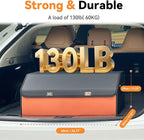 Noaman Leather Trunk Organizer for SUV - Large Car Trunk Storage Organizer with Lid and 2 Removable Dividers, Foldable Car Organizers and Storage Box for Sedan with 2 Metal Locking Clasps Black.