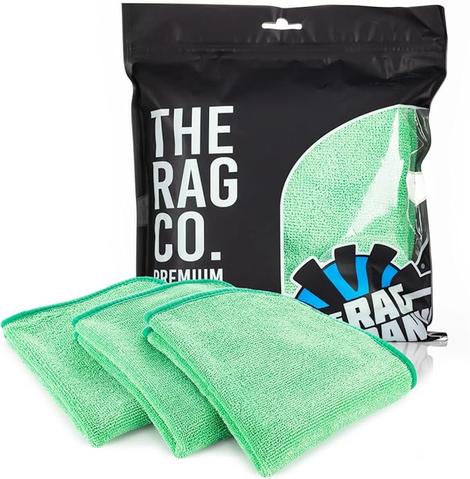 The Rag Company - Premium FTW Microfiber Cleaning Towels for Glass, Windows, Mirrors, Polished Surfaces - Streak-Free, Scratchless, 16" x16”, Green, 3-Pack
