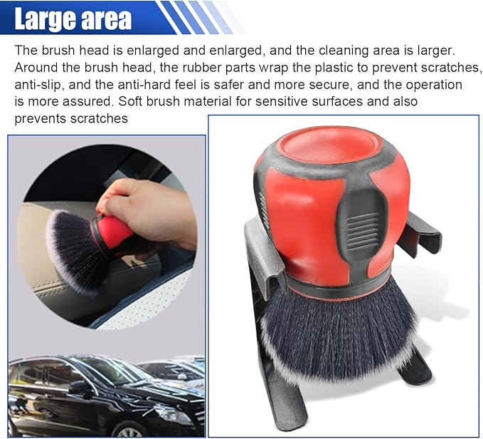2PCS Car Detailing Brushes, Ultra Soft Bristles Dusting Brushes with Storage Rack, Curveball XL Synthetic Brushes, Covers Large Area Cleaning Tool for Inside or Outside Vehicles (Red)