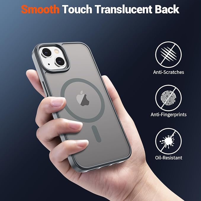 SUPFINE Magnetic for iPhone 14 Case & iPhone 13 Case (Compatible with MagSafe) (Military Grade Drop Protection) Slim Translucent Matte Shockproof Phone Cover,Gray