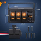 Nilight 3 Gang Rocker Switch Box 12V SPST ON Off Toggle Switches PD Type C and QC 3.0 USB Sockcet Voltmeter Orange LED Light Waterproof Aluminum Mount Bracket Panel DIY Stickers for Boat Car RV Truck