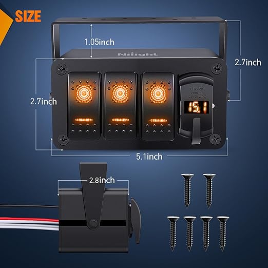 Nilight 3 Gang Rocker Switch Box 12V SPST ON Off Toggle Switches PD Type C and QC 3.0 USB Sockcet Voltmeter Orange LED Light Waterproof Aluminum Mount Bracket Panel DIY Stickers for Boat Car RV Truck