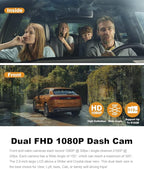 PRUVEEO Dash Cam, Front and Inside 1080P Dual FHD Dash Camera for Cars, Novatek Processor, Single-Channel 2160P, Infrared Night Vision, Built-in WiFi, 24H Parking Monitor Mode, 2 Inch LCD, 512 Gb Max