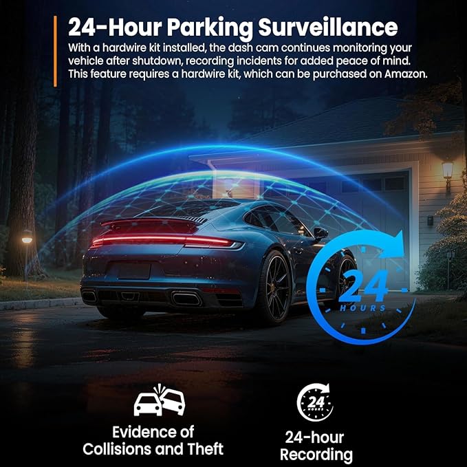 1080P Dash Camera for Car,3 Channel Dash Cam Front and Rear Inside G-Sensor, 3.16” IPS Screen, 24Hr Parking, 170°Wide Angle, Loop Recording, IR Night Vision (Dark Black)
