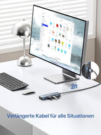 USB Hub, Dockteck 4-Port USB 3.0 Splitter, Aluminum 2ft USB Extender Compatible with MacBook,XPS, Surface Pro,Mac mini/Pro, iMac, Mouse, Keyboard, Flash Drive, HDD,Camera, and More