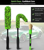 YeewayVeh 3PCS Quick Car Wheel Brush Kit, 2-Size 360° Bendale Rim Cleaner Brushes, Boars Hair Detailing Brush, Fast Scratch-Free Cleaning for Car Wheels, Motorcycle, Green