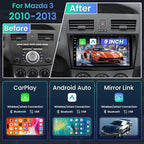 Car Stereo for Mazda 3 for 2010 2011 2012 2013 - with Wireless CarPlay Android Auto 9" Touchscreen 4+64GB GPS BT5.4 Backup Camera - Fit for Bose System
