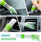 3 PCS Mini Duster for Car Air Vent, Dual-ended 3 Arm Microfiber & Soft Brush Head, Portable Washable Cleaning Tool, for Air Conditioning Vent & Fan & Keyboard & Blind (Green)