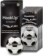 Soccer Car Air Freshener by HookUp - 4 Pack - Black Gold Scent (Extra Strong) | Unique Soccer Gift for Players, Coach, Fans | Hanging Car Accessory with Long Lasting Fresheners Smell