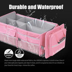 LIBZAKI Oversize 4 in 1 Car Trunk Storage Organizer, Multi Compartment Collapsible Trunk Storage Box with Cooler Bag for Car Truck SUV-Pink