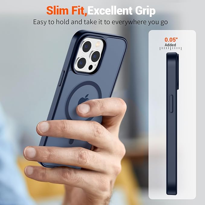 SUPFINE Magnetic for iPhone 13 Pro Max Case with Screen Protector (Compatible with MagSafe) (Military Grade Drop Protection) Translucent Matte Shockproof Phone Cover,Dark Blue