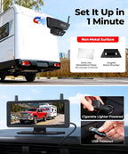 Wireless Backup Camera Solar Magnetic: 7.2" 1080P HD Split-Screen Monitor with Strong Signal, 1Min Easy Install, DVR Recording, Portable Storage Bag, Back up Camera for RV, Truck, Trailer, Camper
