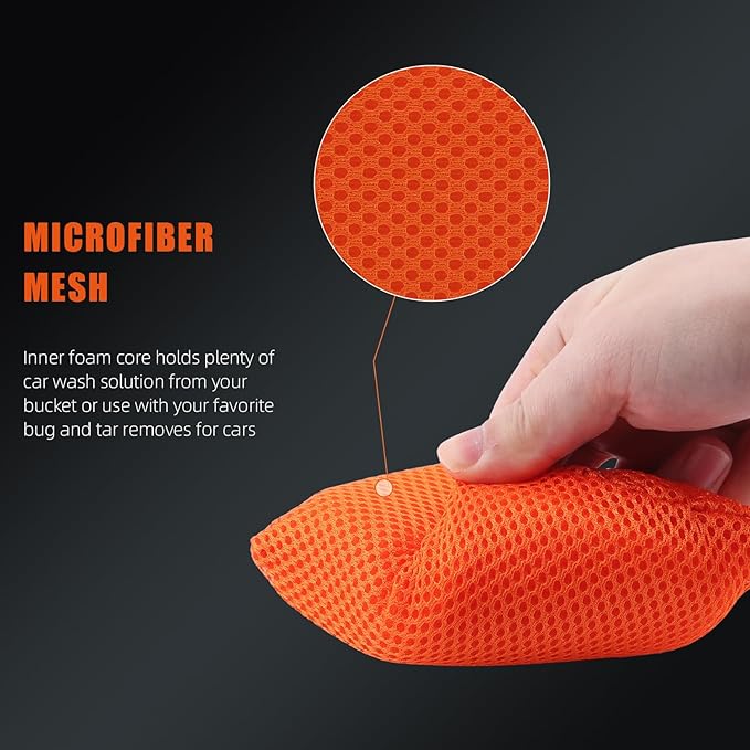 SPTA Mesh Bug Sponge, Bug Remover Car Wash Sponge for Cleaning Bugs and Tar, 4.8 inch by 3.2 inch, Cars Exterior - Ultra Soft Mesh Car Wash Sponges Non Scratch -10 Pack/Sets -WF020B10